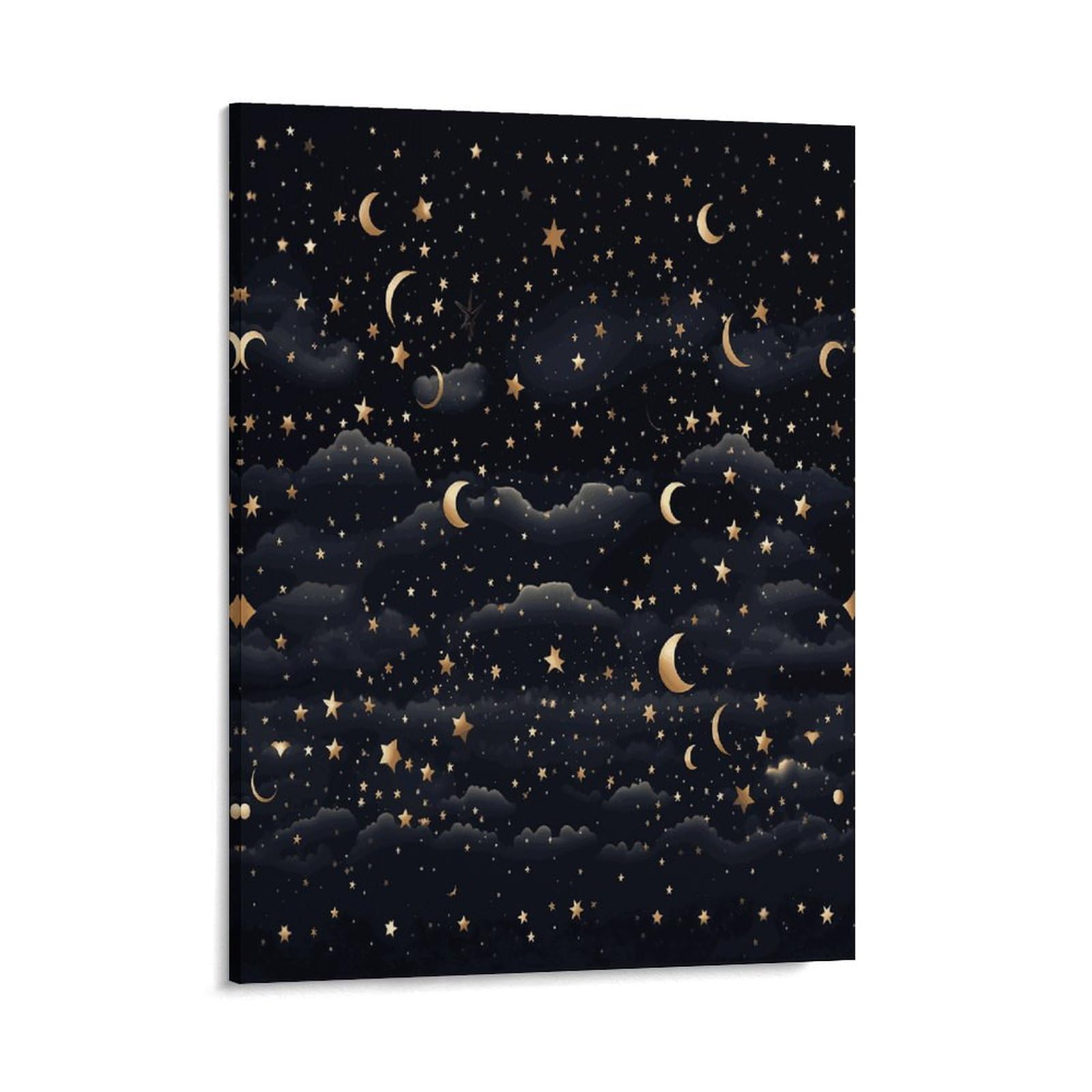 Adfgyerh Style Stars And Moon On Dark Background Wall Art Framed,Canvas Prints Ready To Hang Home Decor,Canvas Wall Art For Living Room Hallway Office Wall Decor 08X10inch(20X25cm)