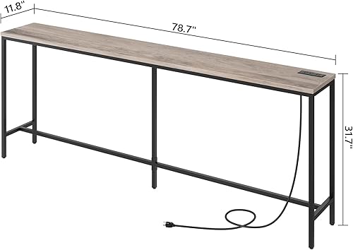Miniatura 61 de Mesa consola con toma de corriente, mesa de sofá estrecha de 70.9 pulgadas, mesa de entrada industrial con puertos USB, mesa detrás del sofá para