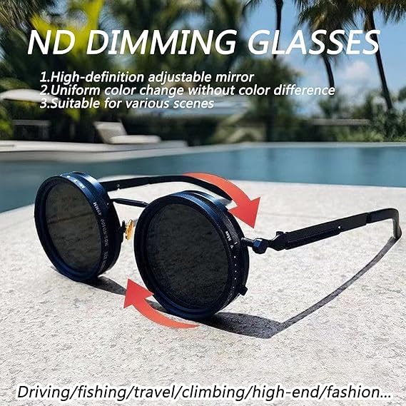 Organismt Glasses, Adjustable Tint Rounded Polarized Lenses Retro Sunglasses, 1-9 Gears Dimming Glasses with ND Filter Lens2