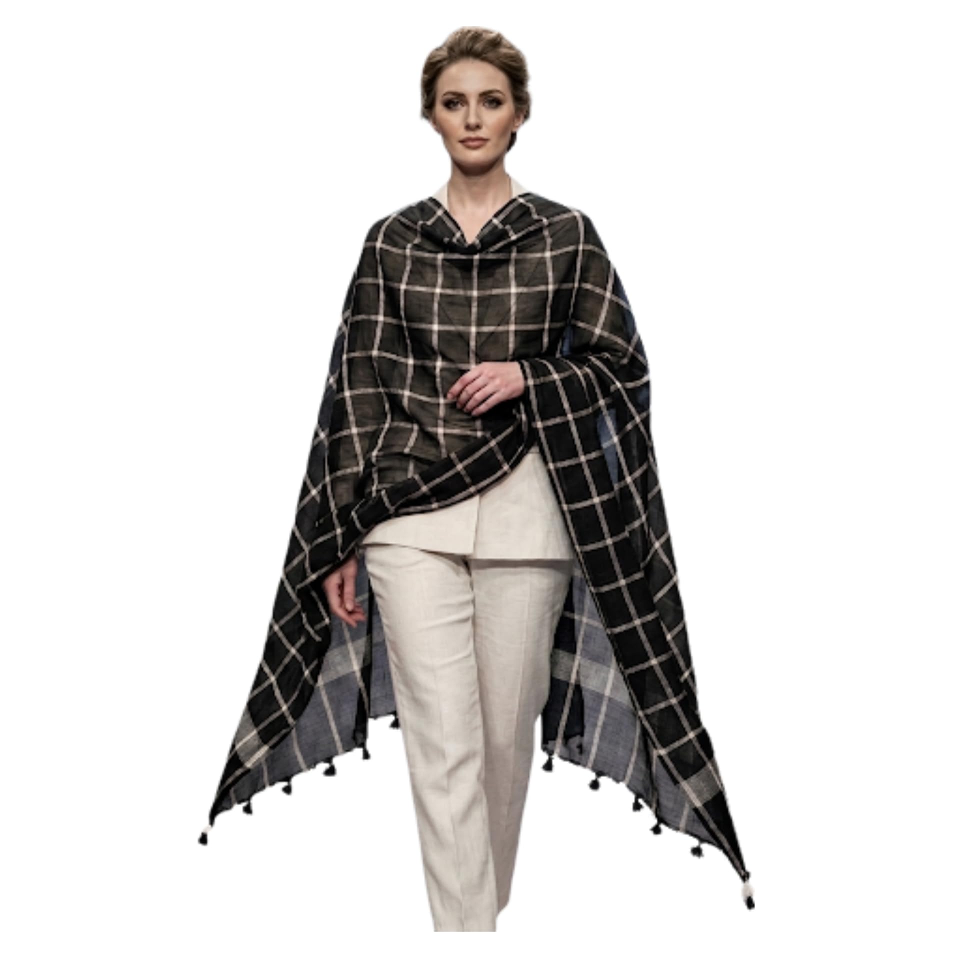 Women's Linen Cotton Dupatta | Soft Breathable Stole | Zari Checks Pattern And Tussals | Perfact For Kurti, Suit & Ethnic Wear_Full Size_2.5m-image-26