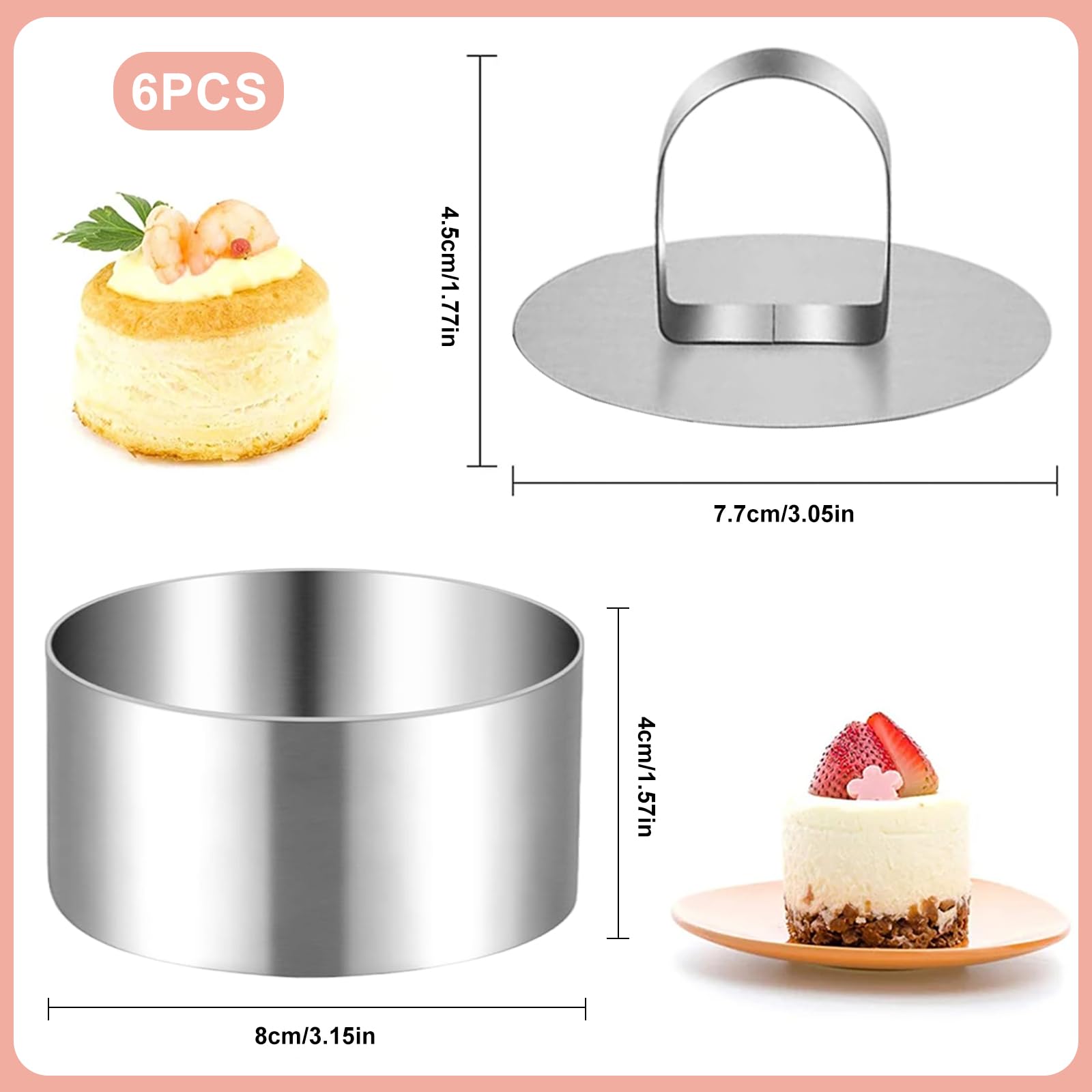 6 Pièces Anneaux À Dessert Carrés, Cercle A Patisserie De 8Cm, Cercle À Patisserie En Acier