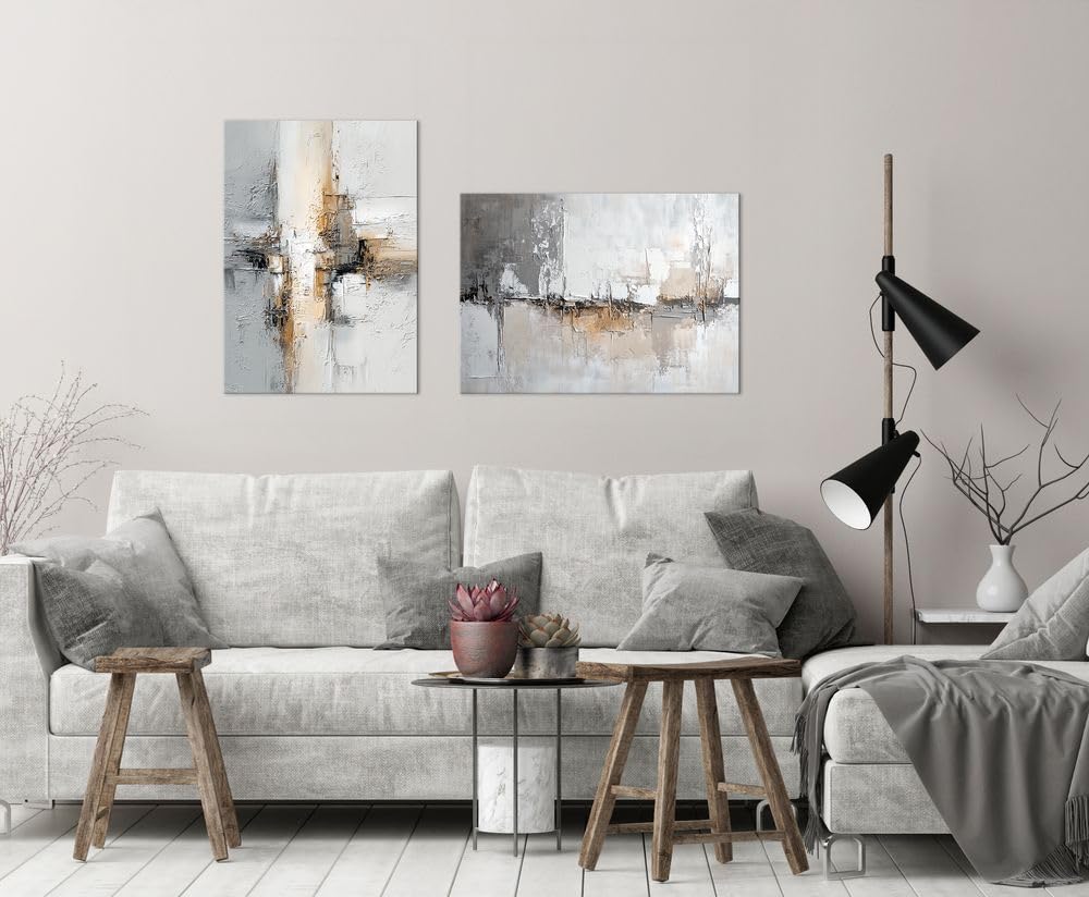 artissimo, modernes Leinwandbild 50x70 cm, AG5694, Abstraktes Motiv – Grau Beige Weiß, Bild auf Leinwand, Wanddeko aufhängefertig, Wandbild Wohnzimmer modern, Gemälde, Kunst, Strukturmalerei