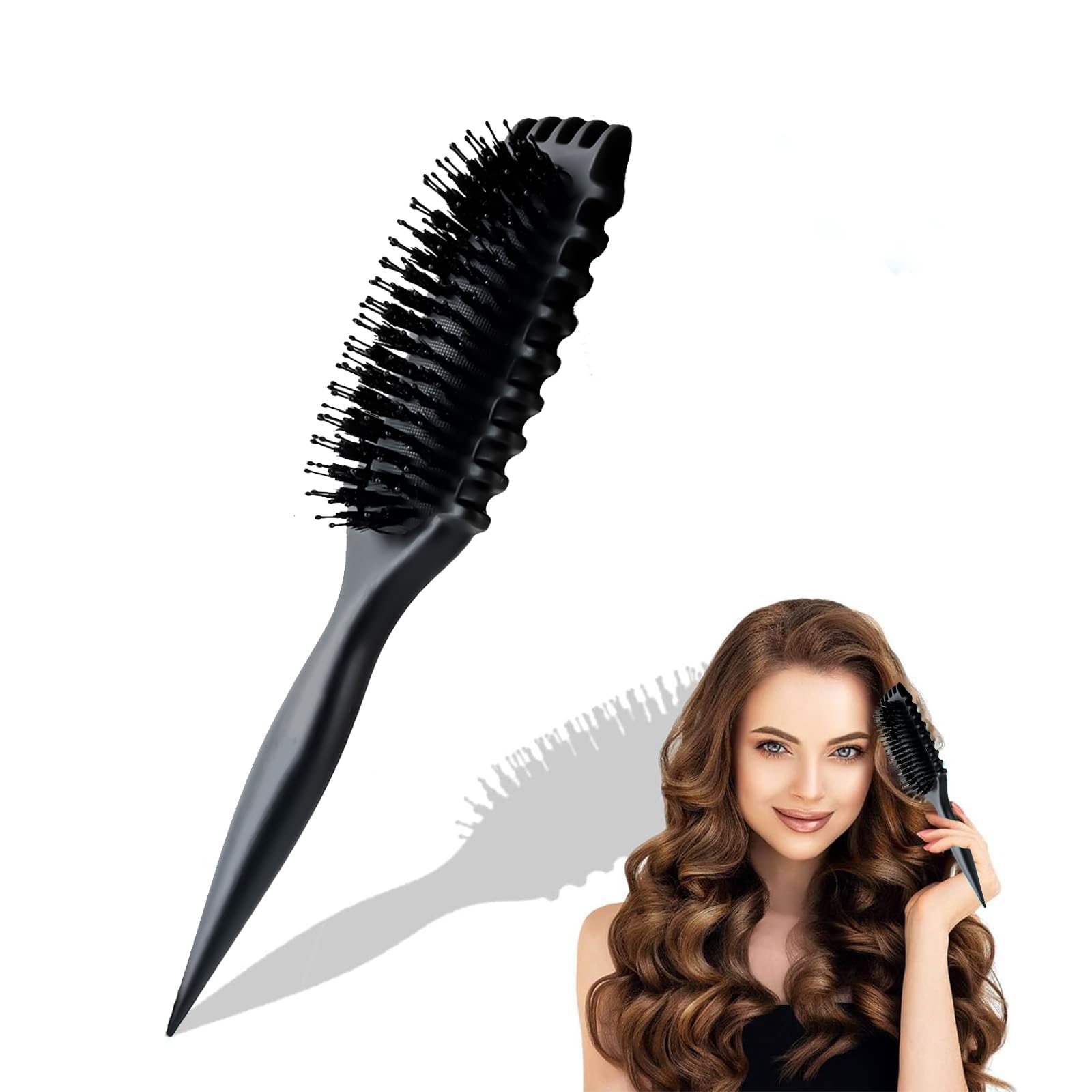 Hillylolly Spazzola per Ricci Bounces, Curly Define Styling Brush Originale, Defining Brush, Spazzola Capelli Ricci per Donne e Uomini Districare Modellare (Nero)