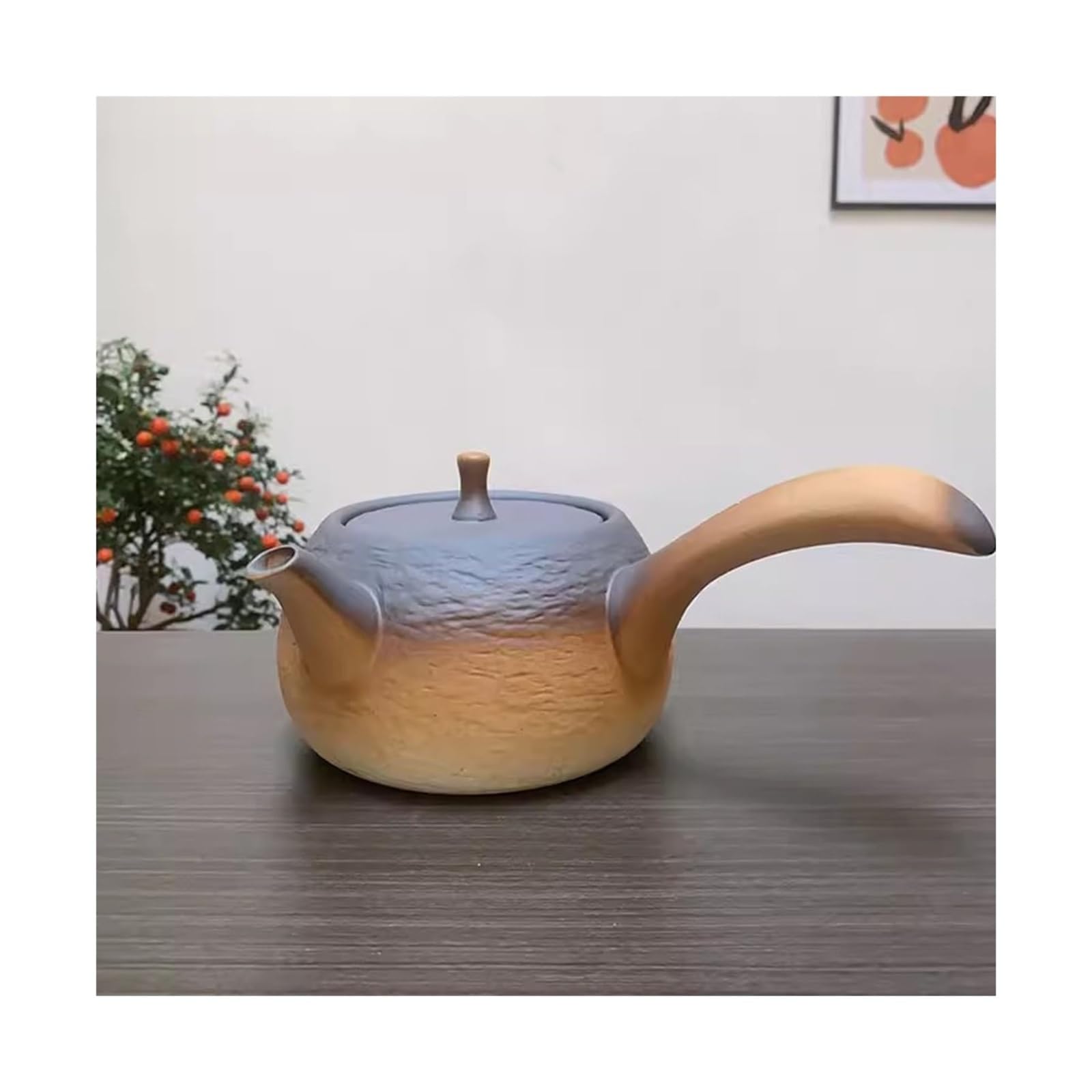 Tetera de cerámica rugosa retro con mango lateral para preparar té y cuidar tu salud en casa