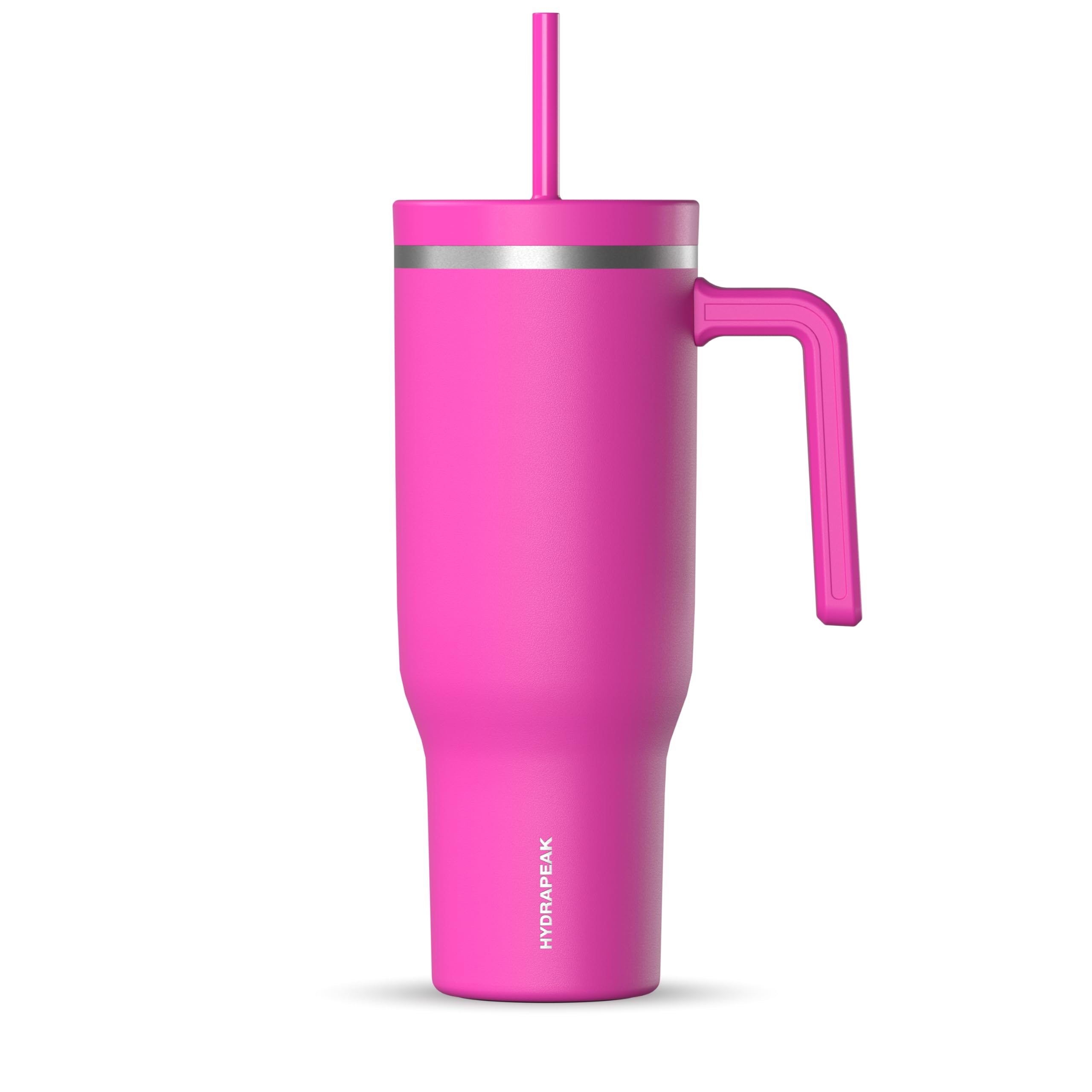 Hydrapeak Voyager 40 Oz Stainless Steel Tumbler with Handle, Insulated Water Bottle With Straw & Lid, Cupholder Friendly Reusable Travel Mug (Fuchsia)