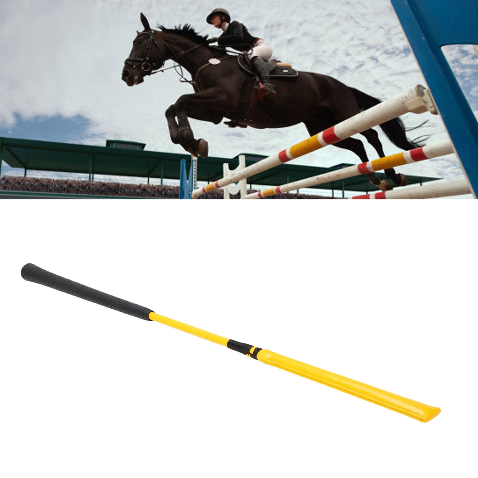 Chrees Frustino da Cavallo, Frustino da Equitazione in Pelle Verniciata con Manico in Silicone Antiscivolo, per Allenamenti di Corse di Sport Equestri