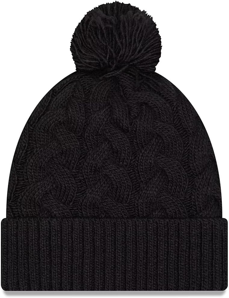 New Era Women's Cable Knit Cuffed Beanie Hat with Pom - MLB Raised Cuff Knit Toque Cap