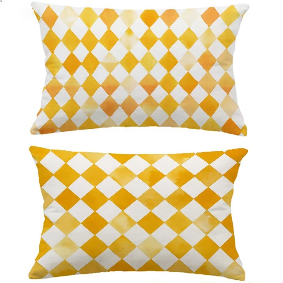 Housse de coussin décorative de jardin 70x90 anti-UV imperméable jaune treillis