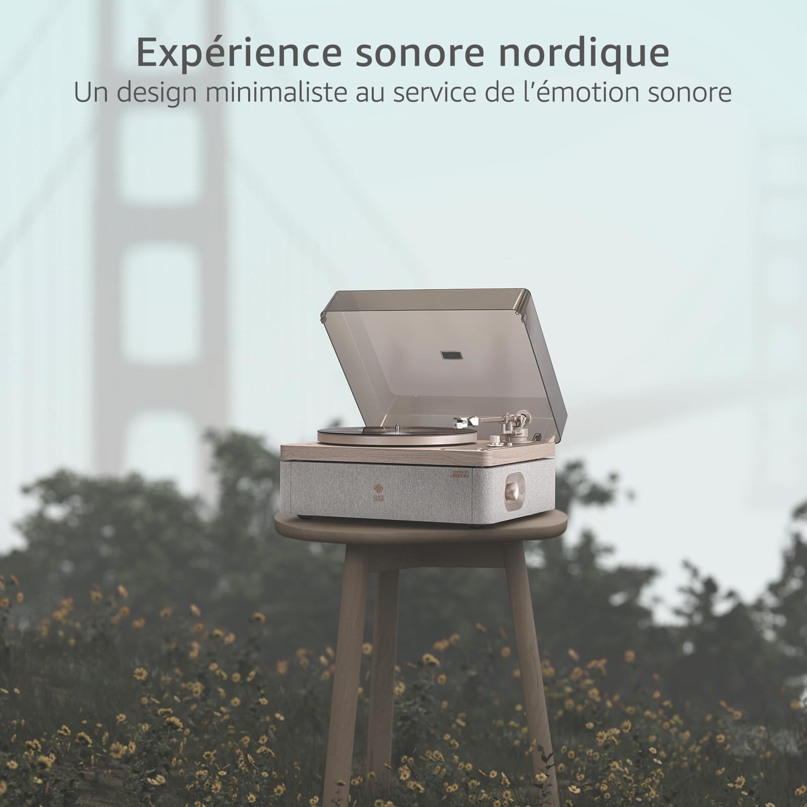 STACKSTONE DS07 Platine Vinyle Bluetooth 5.2 avec Haut-Parleurs accordés par JAMO, Suspension Anti-Vibration Double, Cellule AT3600L, Son Hi-FI, 33/45 Tours, Design Scandinave