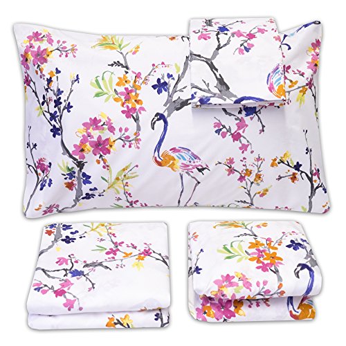 Image of 1500 Supreme Collection Extra Soft Botanical Bright Whimsical Watercolor Pattern Sheet Set, Full - Luxury Bed Sheets Set with Deep Pocket Wrinkle Free Bedding, Printed Pattern, Full