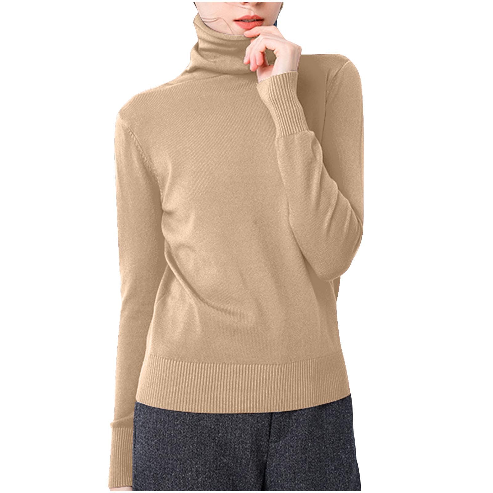 Womens Turtleneck Knit Sweater Long Sleeve Slim Fit Pullover Soft Warm Casual Top for Office Daily Fall Winter