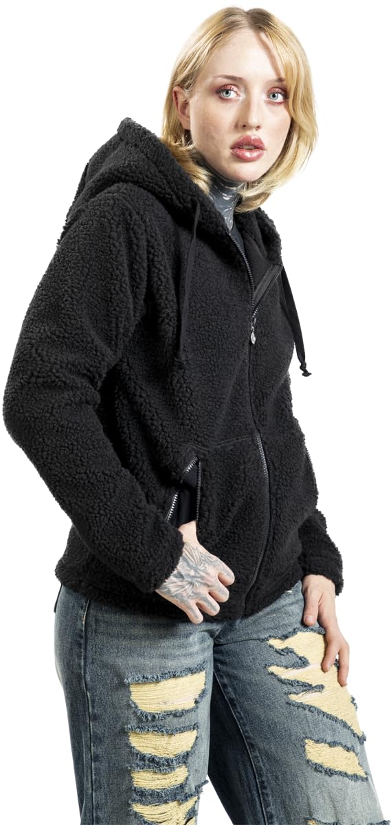 RED by EMP Damen Kapuzenjacke Teddy Fur Hoody schwarz
