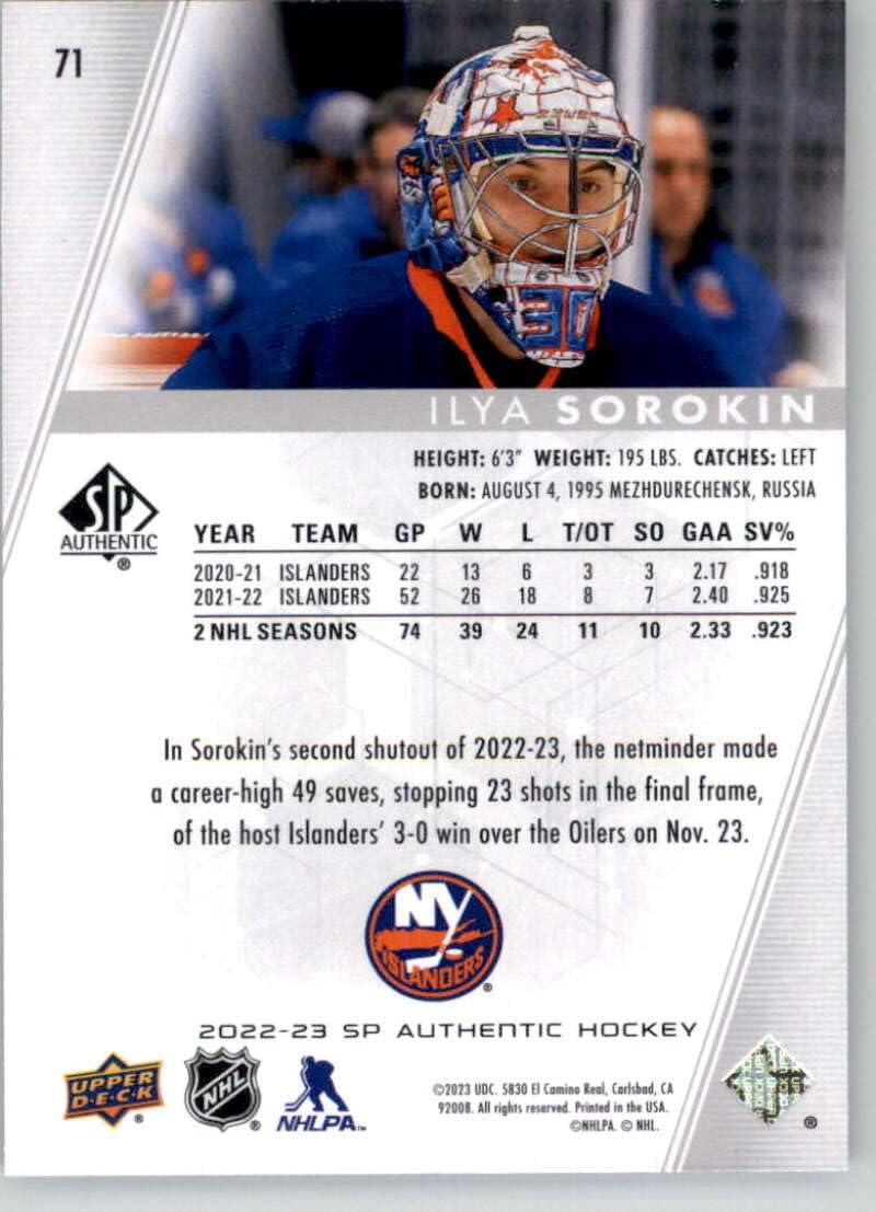 Amazon.com: 2022-23 SP Authentic #71 Ilya Sorokin New York