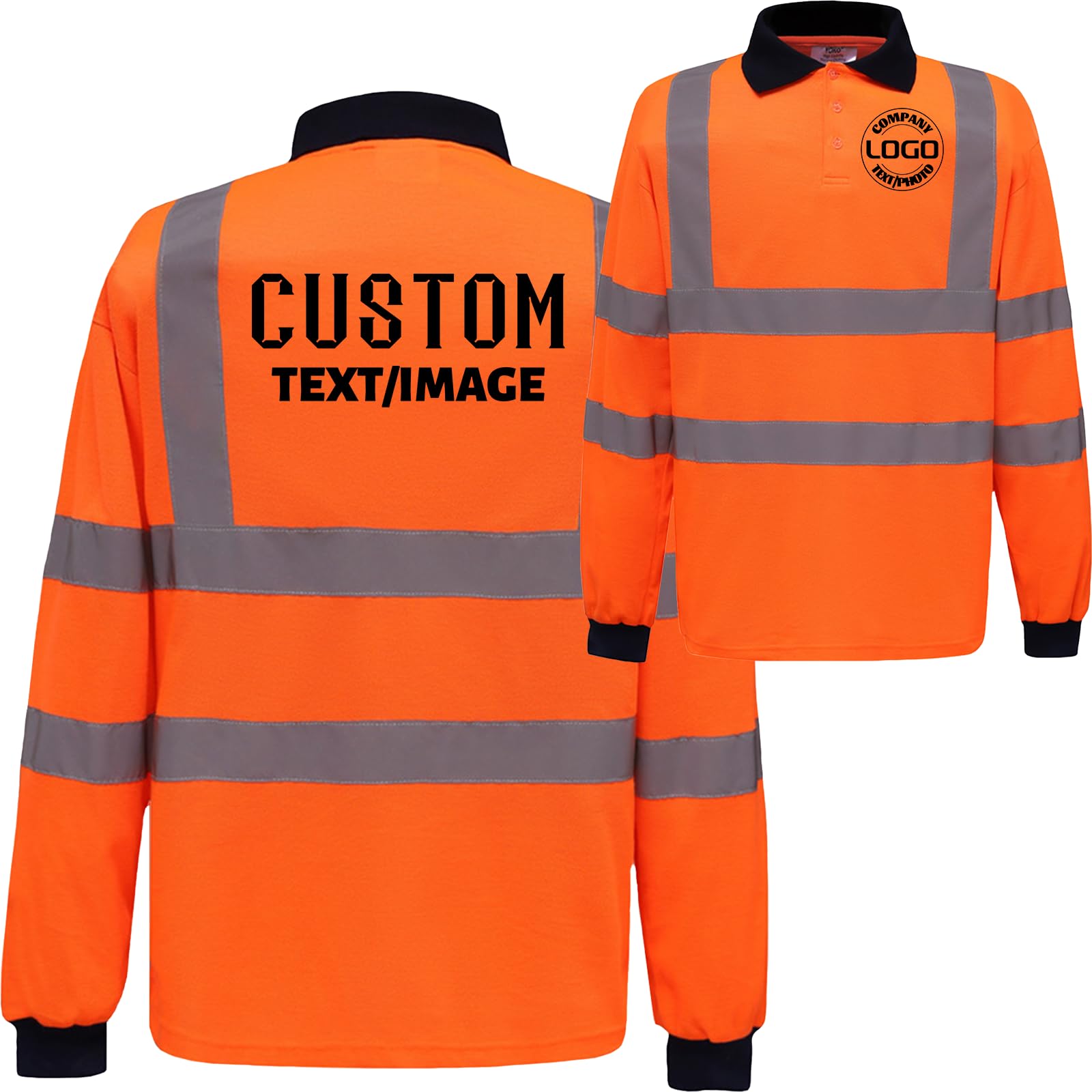 High Visibility Safety Polo Shirt Custom Your Logo Reflective Construction Work Shirts Long Sleeve T Shirt Orange
