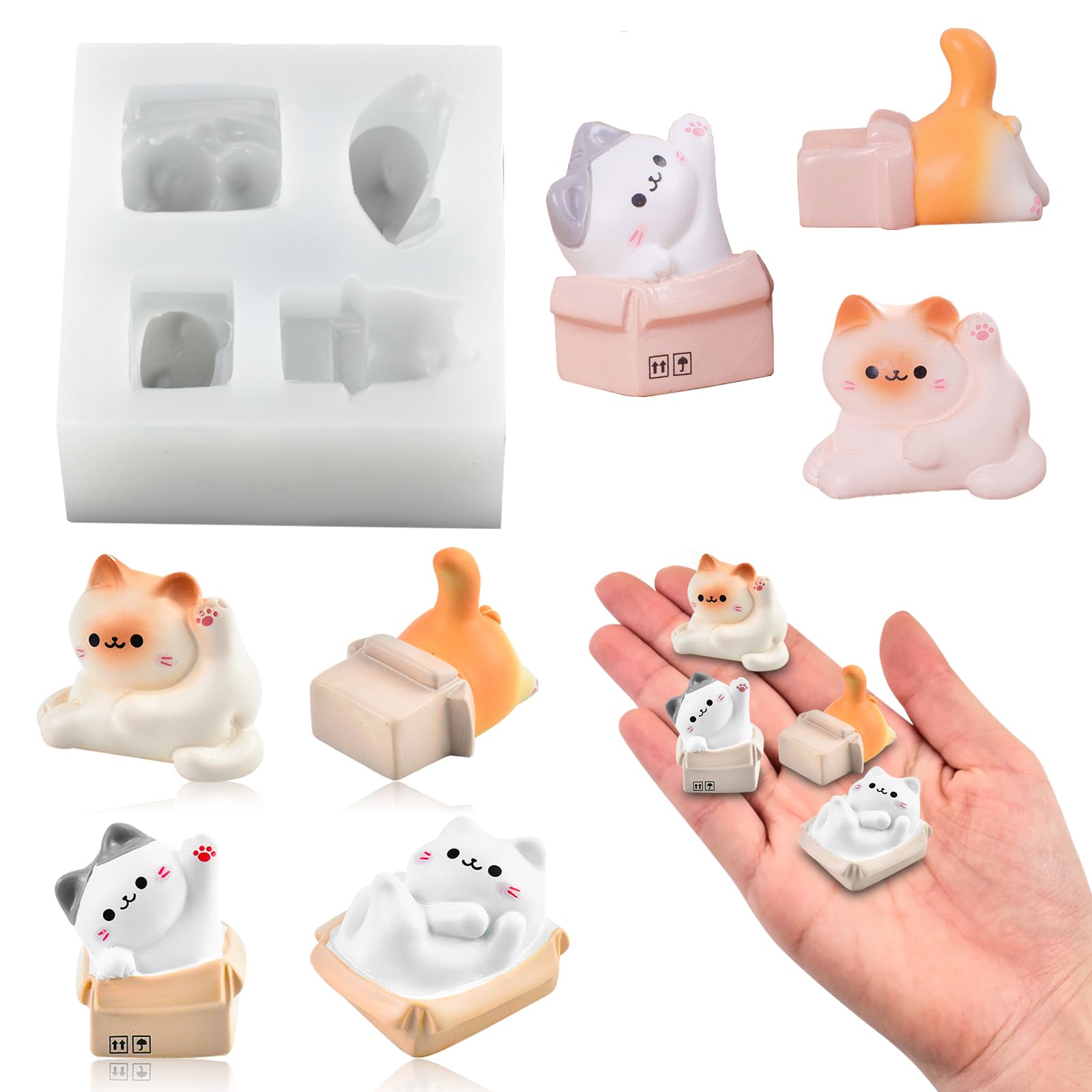 Mini Cat in the Box Silicone Mold for DIY Art Fairy Garden Landscape Decor