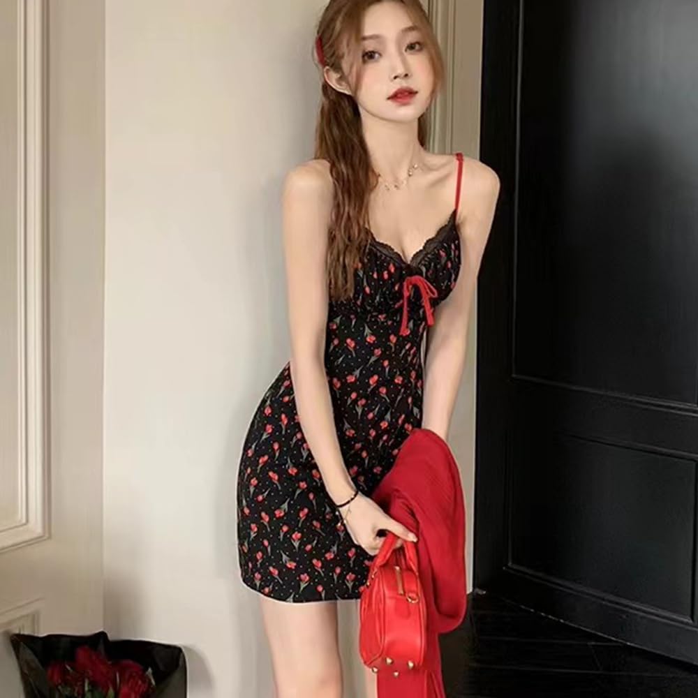 QNCLO Women's ice silk camisole dress cosplay print Japanese girlish style kawaii lingerie