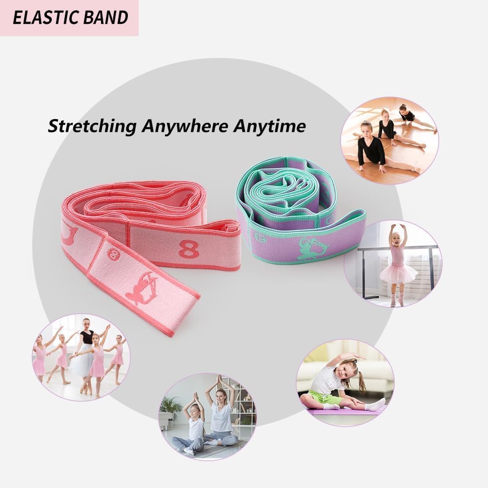 2 PCS Stretch Strap for Kids Dance Elastic Band for Children Gymnastics Stretching Strap Kids Stretching Bands Multi-Loop Adjustable Exercise Bands Stretching Resistance Ballet Bands Stretching Strap for Dance, Latin, Gymnastics Exercise 8 Loops