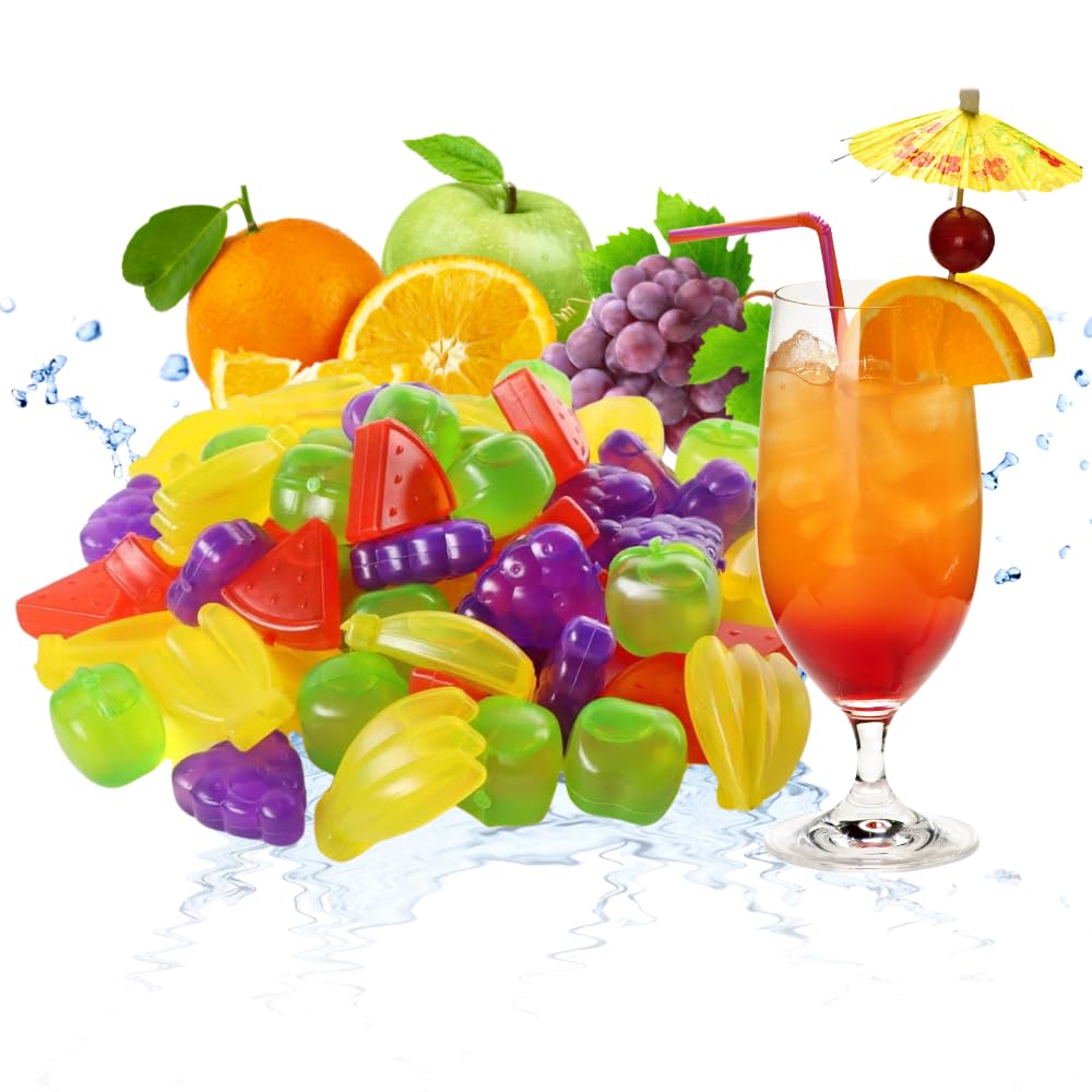40Pcs BPA Free Multicoloured Plastic Reusable Washable Assorted Fruit Shaped ICE Cubes for Cooling Your Drinks,Fast Freezing,No Fuss, Easy to use & Store and Ideal for Drinks, Parties & BBQs