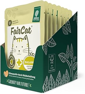 Green Petfood FairCat Balance (8 x 85 g), bezzbożowa karma dla dorosłych kotów, z kurczakiem dla zwierząt, mokra karma z zieloną herbatą i witaminą C + E, 8 sztuk