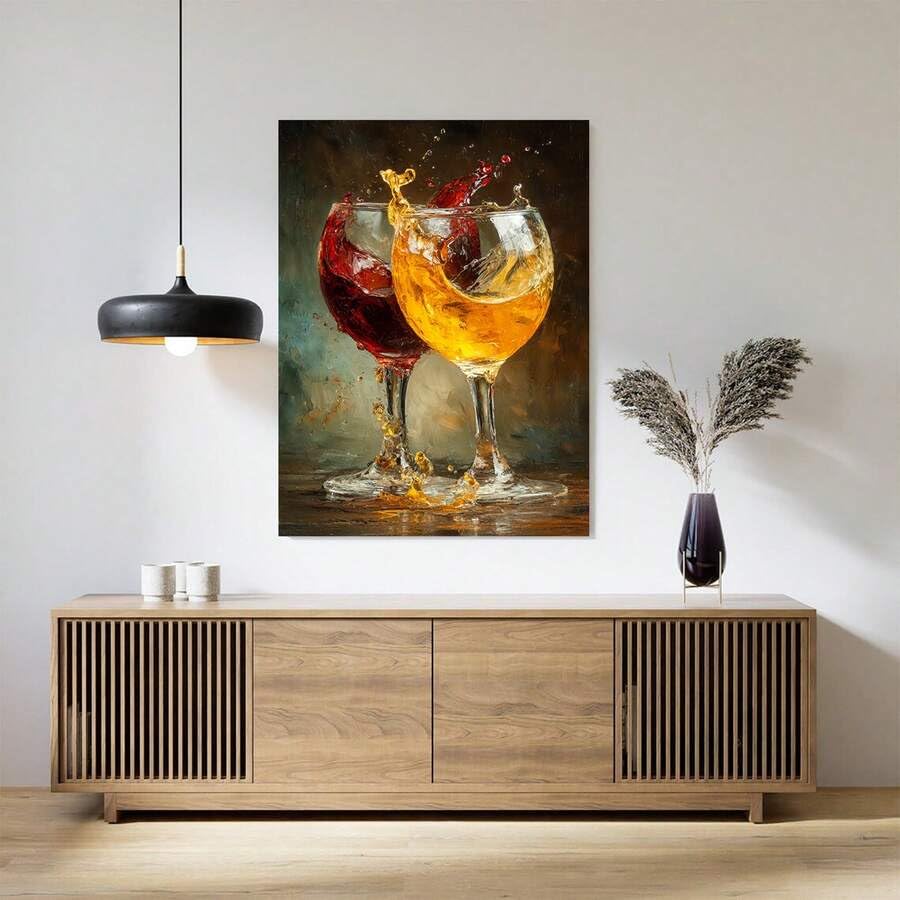 Tableau verres à vin sur toile moderne scène éclaboussures