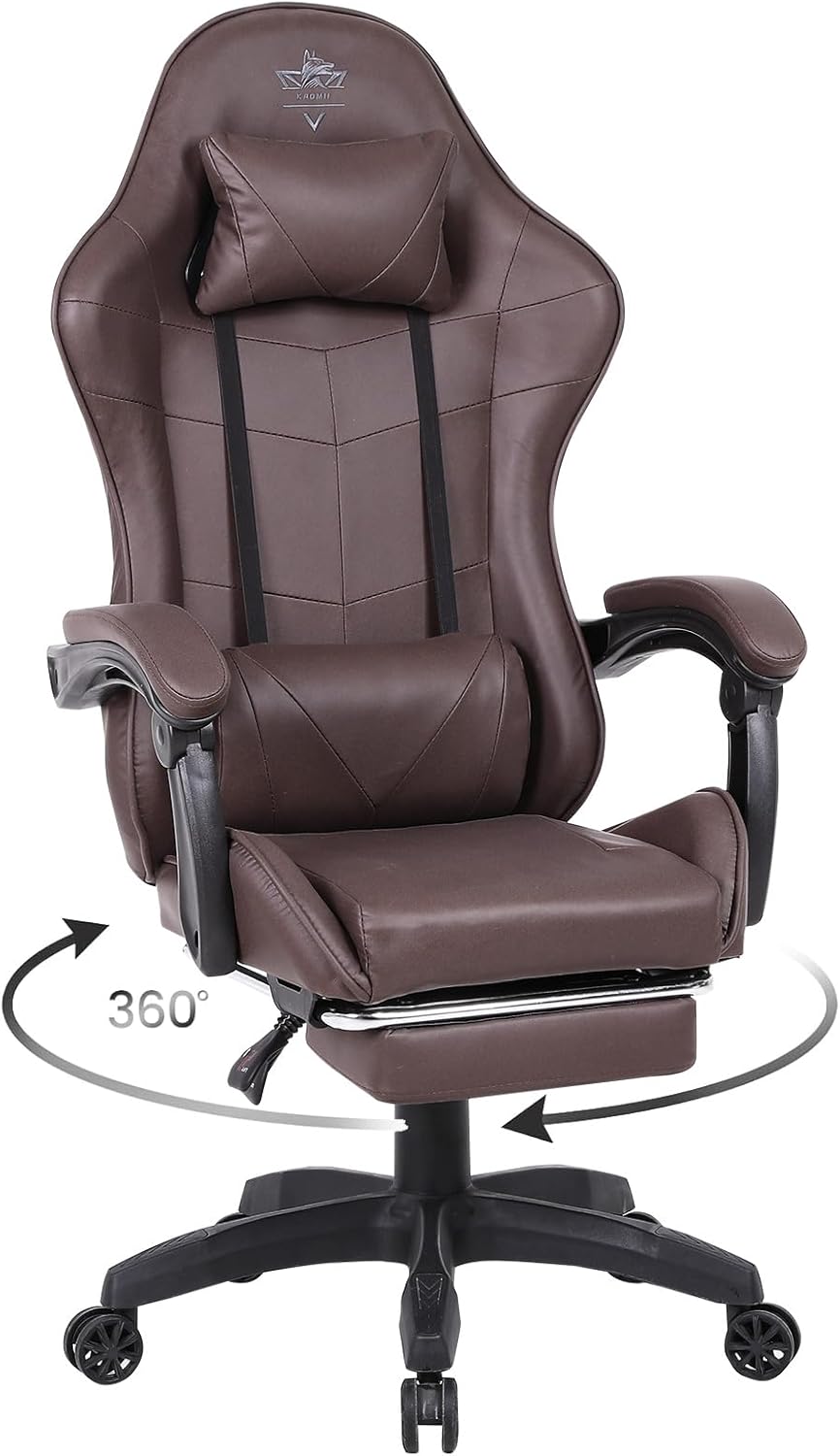 High-Back PC Gaming Chair Office Chair, Desk Task Chair Computer Racing Chair, PU Ergonomic Executive Swivel Rolling Chair with Lumbar Support for Women, Men (Brown) High-Back PC Gaming Chair Office Chair, Desk Task Chair Computer Racing Chair, PU Ergonomic Executive Swivel Rolling Chair with Lumbar Support for Women, Men (Brown)
