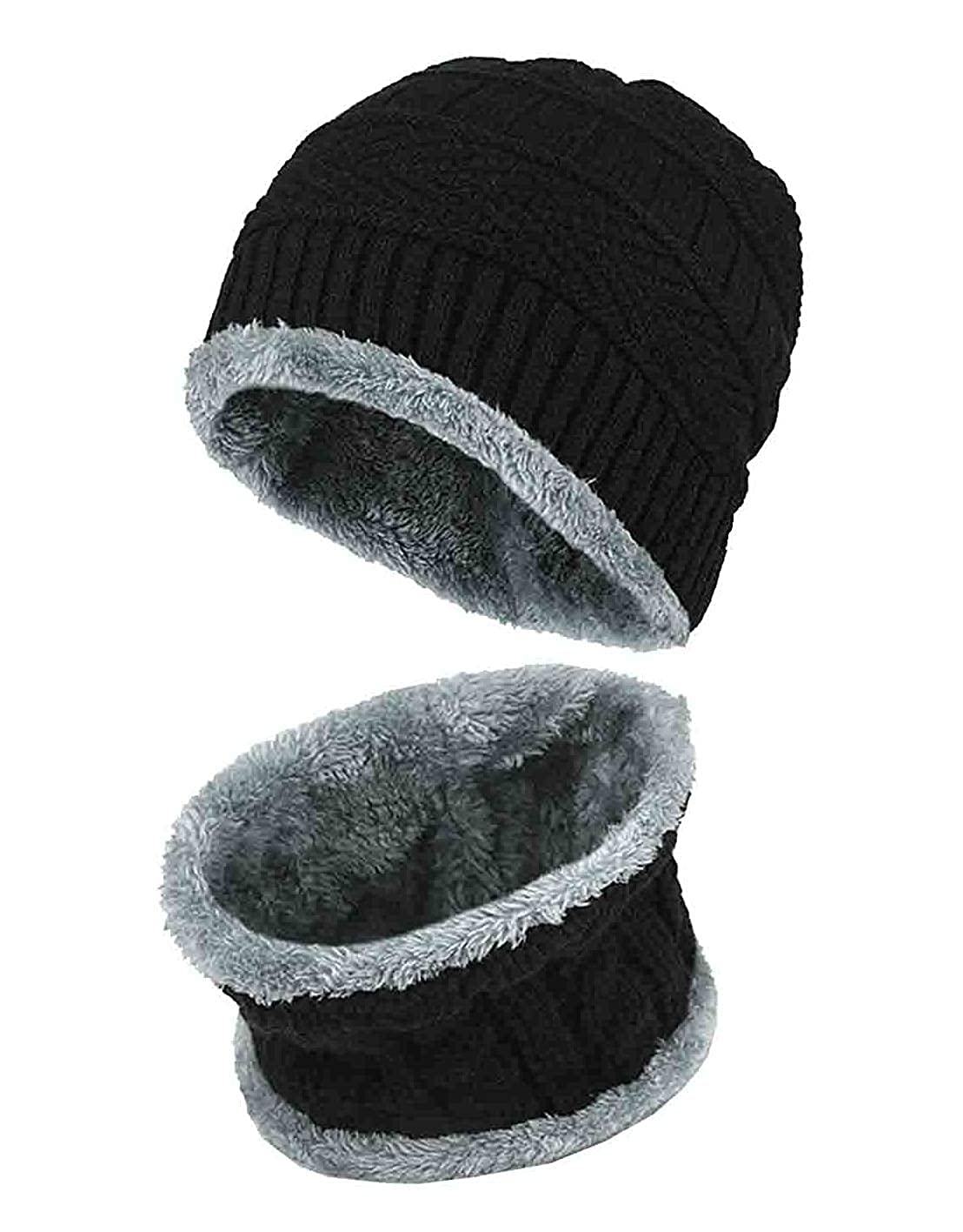 Winter Knit Beanie Cap Hat Neck Warmer Scarf Set for Men & Women