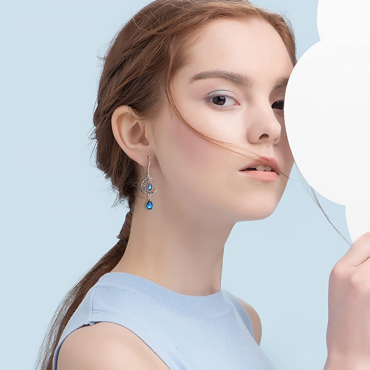 VONALA Moon Earrings for Women 925 Sterling Silver Celtic Moon Dangle Drop Earrings Emerald / Amethyst / Ruby / Sapphire/ Pink / Peridot / Aquamarine / Citrine / Black / Rainbow Topaz Dangling Earrings Celtic Jewelry Gifts for Women - Image 2