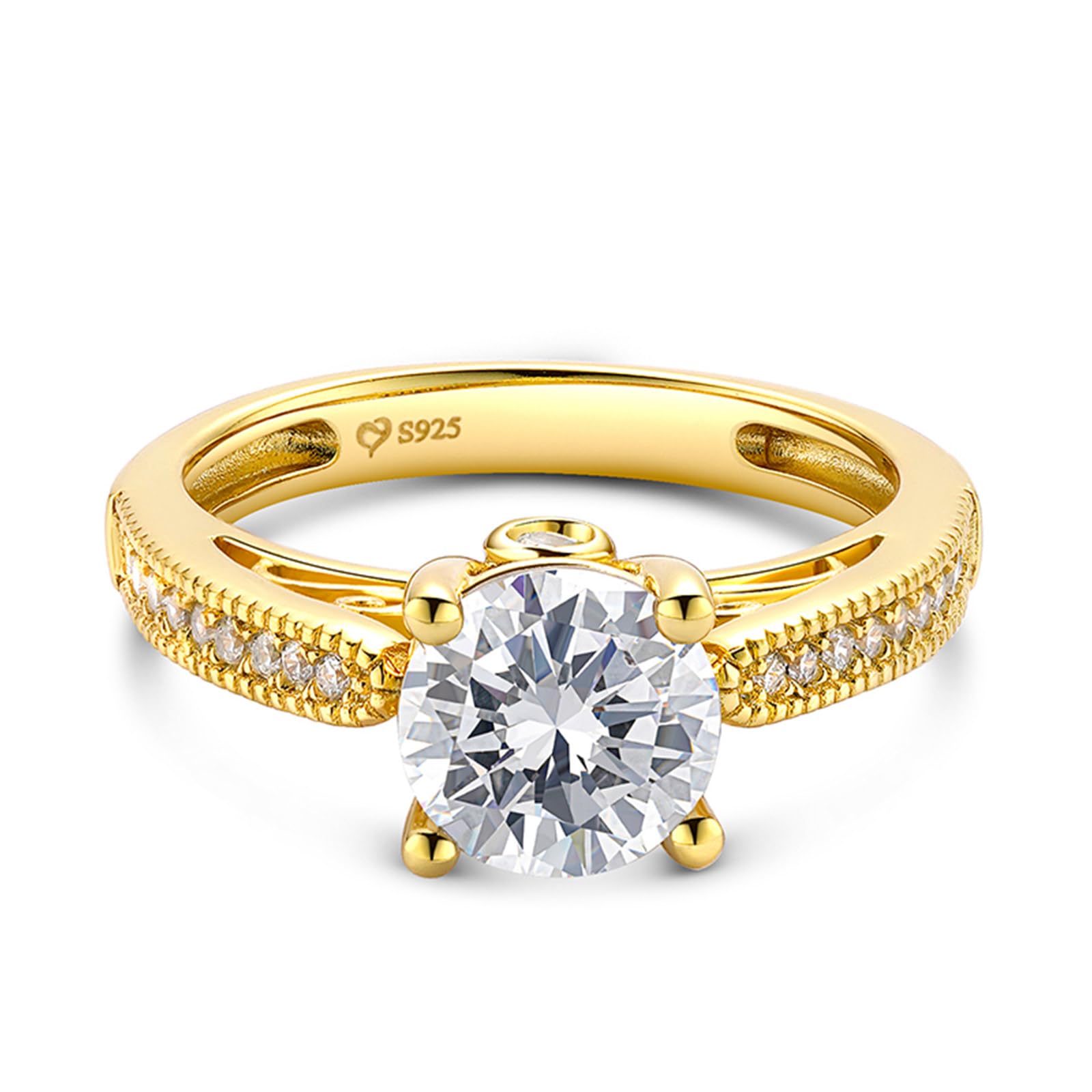 Jeulia Moissanita Anillo Clásico de Con Diamantes Con Corte Redondo Anillos Plata de Ley para Compromiso Aniversario Boda Navidad San Valentín