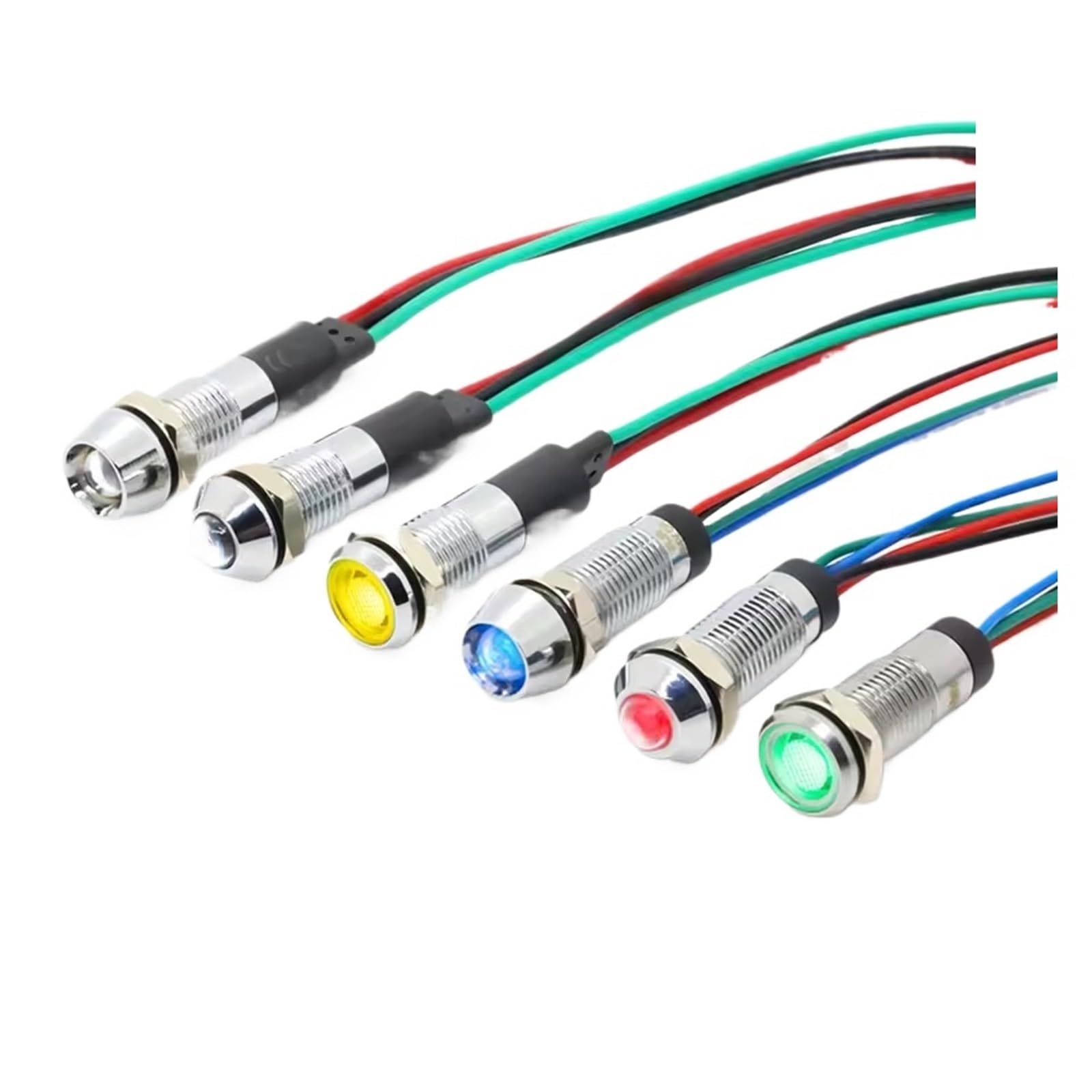 Luz indicadora LED de metal de 8 mm, bicolor, tricolor, rojo, verde, azul y amarillo, 12 V y 24 V, con cable de 20 cm.(08SW-1 12V RGB)
