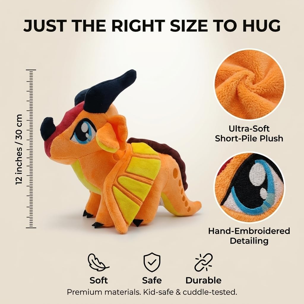 EASELR Wings of Fire Dragon Plush Toy - Rainwing Stuffed Animal, Pterosaur Flying Pillow Plushie - Gifts for Fans, Kids, Boys, Girls (Skywing)