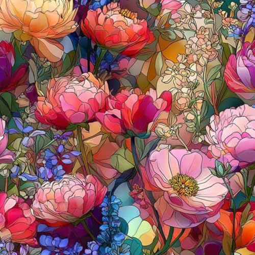 壁紙 45cm x 300cm 剥がせる 鮮やかな花束、シャクヤクとカラフルな花々の柔らかなパステルトーン 多機能 防水/汚れ防止/防油 食器棚 クロ 玄関 ふすま紙 家具 部屋 DIY 賃貸OK