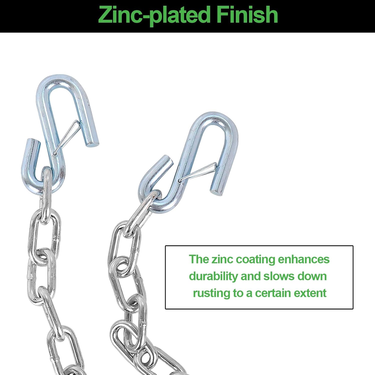 48" Trailer Safety Chain with Dual 17/32" S-Hooks, 7,000 lbs Capacity Grade-30 Galvanized Steel Towing Chain for RV, Boat Trailer, Camper, Utility Cargo, 8/0 Thick Links