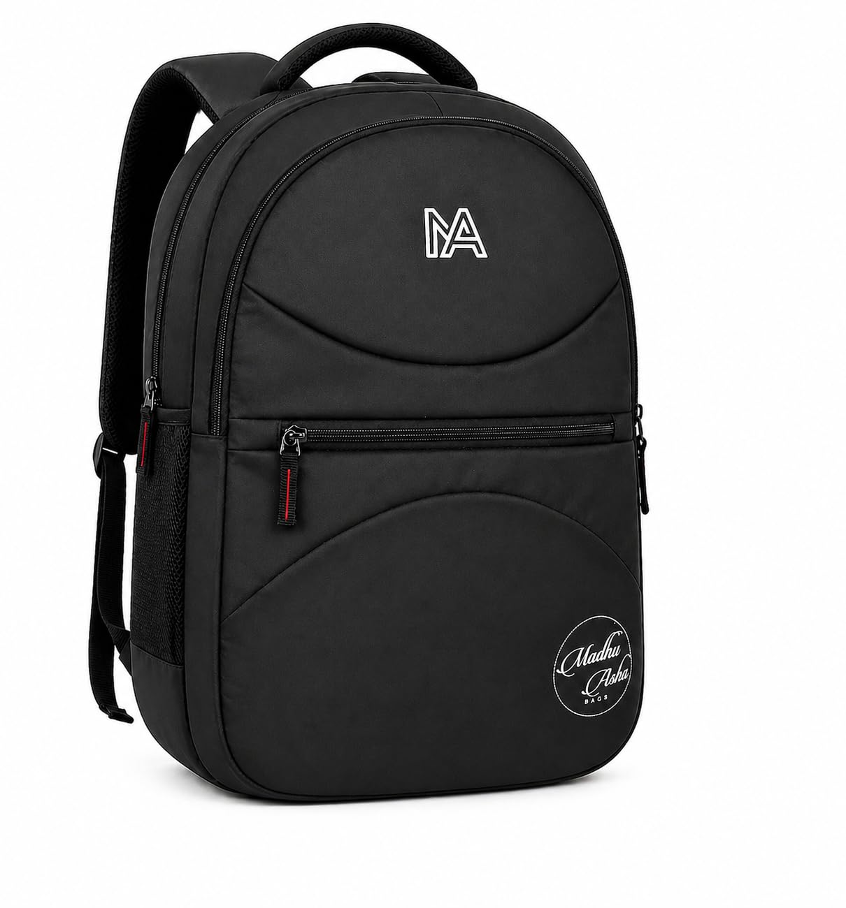 Madhu Asha Bags | Multipurpose Backpack for School College Office with Laptop Sleeve | Black Colour | Water Resistant | Lightweight | Padded Shoulder Straps | Spacious Storage-image-17