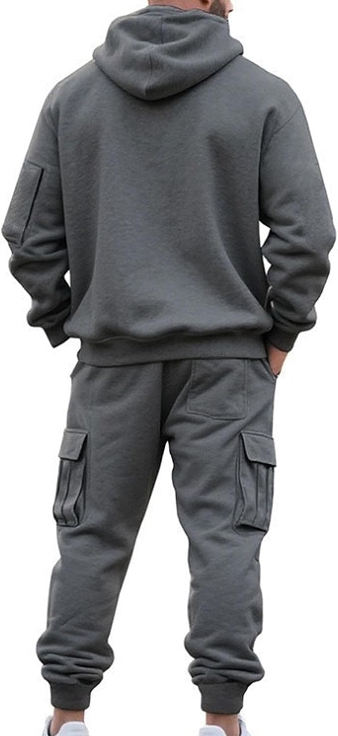 Men's Hoodie and Cargo Pants Set Classic 2 Piece Athletic Tracksuit Outfit