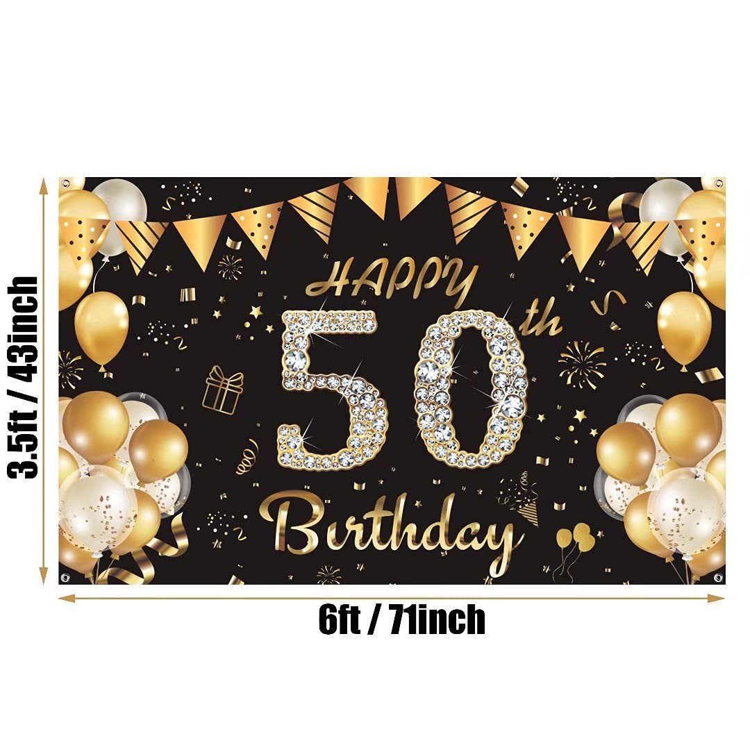 50. Geburtstag Hintergrund-Banner – 185 X 110 Cm, Schwarz-gold, Aus Polyester Für Indoor & Outdoor