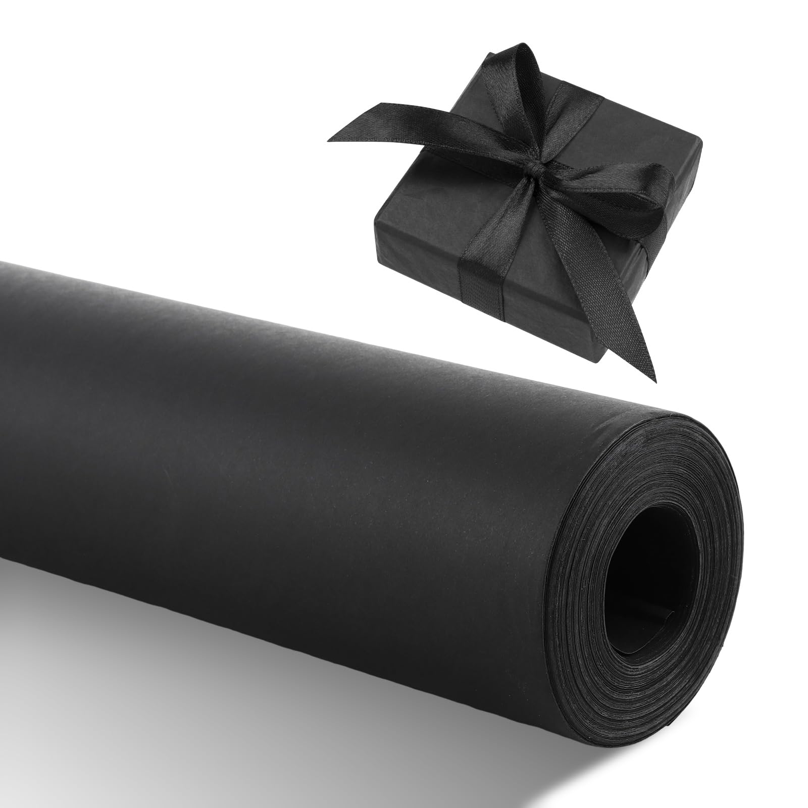 ASelected Black Wrapping Paper, 45cm x 30m Kraft Wrapping Paper Roll 80GSM Gift Wrap Paper for Shipping Packing Flowers Bouquet Packaging