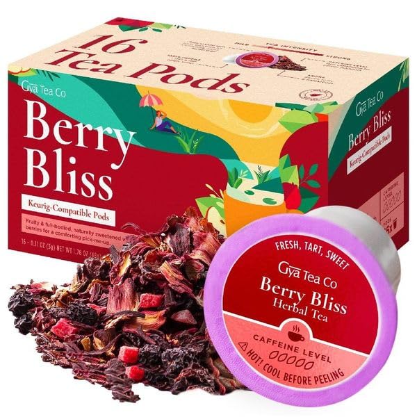 Gya Tea Co Berry Bliss Herbal Tea Pod (16 Count)- Decaf Wellness Tea for Body Comfort & Relaxing