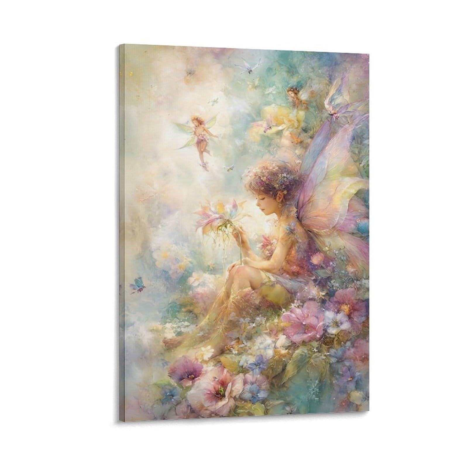 DHBANEIOK Fairy in Flower Garden Poster Artwork Canvas Prints Picture Modern Wall Art Picture Wall Hanging for Home Decorations 20x30inch(50x75cm)