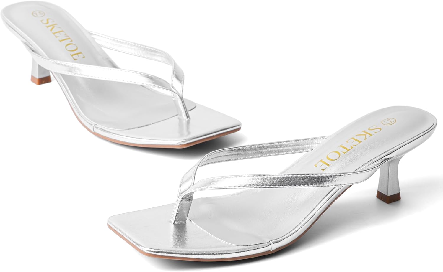 Kitten Heels for Women Square Toe Sandals Flip Flop Heels Thong Sandals Comfortable Summer 2 Inch Heels Sandals - Image 5