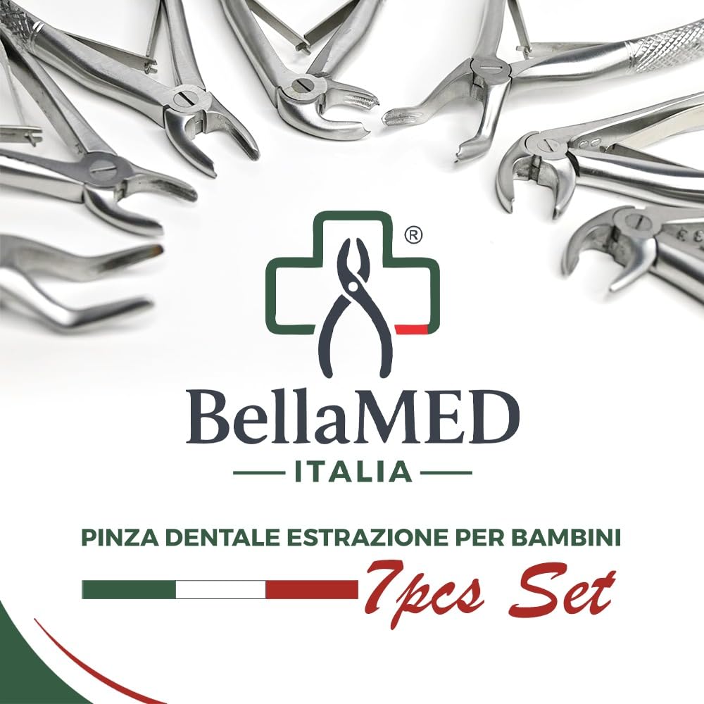 Baby Set 7 Pinze Estrazione Dentale Pediatrica CE | Acciaio Inossidabile, Autoclavabile, Impugnatura Ergonomica, Denti da Latte, Uso Professionale