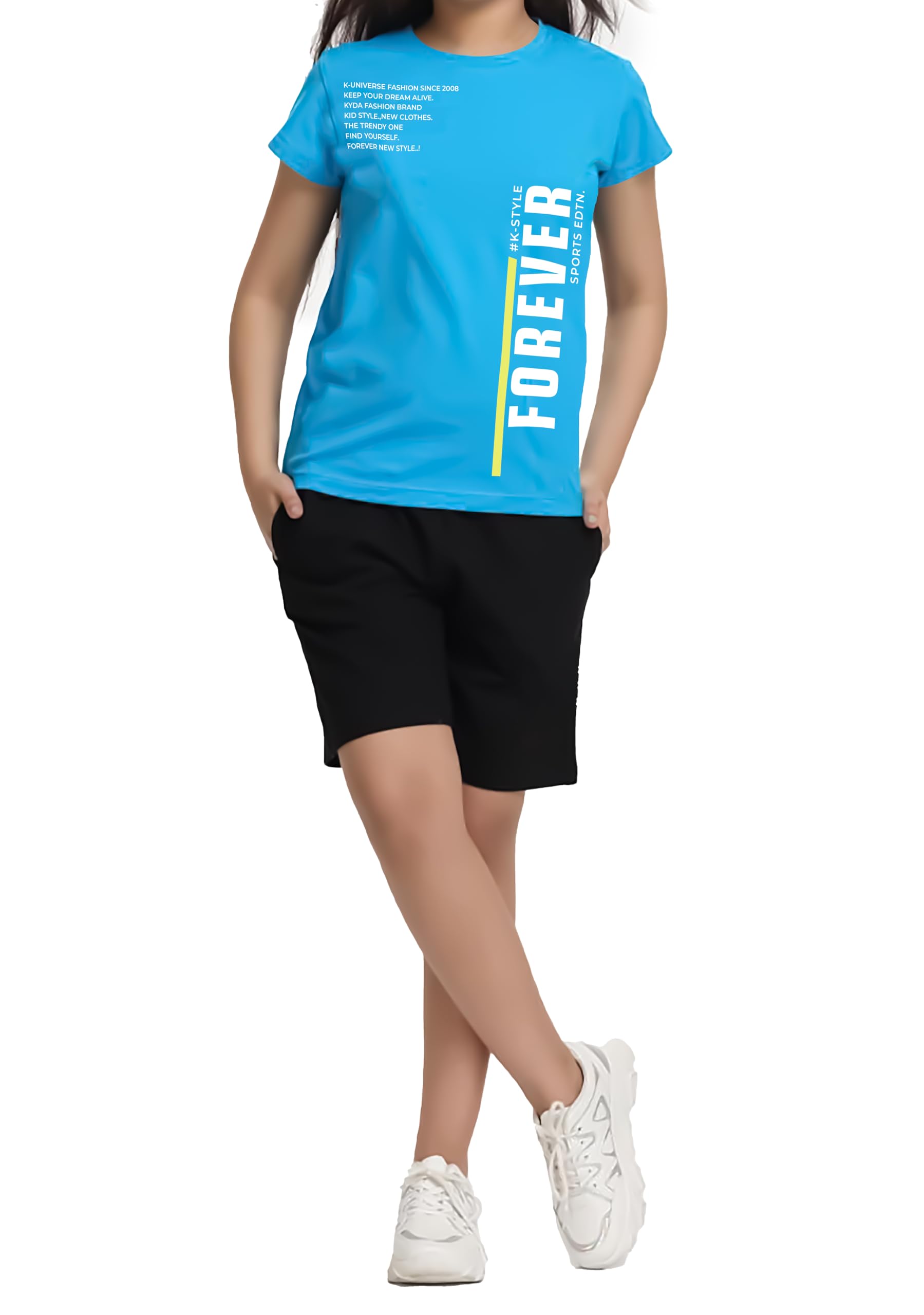 KYDA KIDS Conjunto de camiseta y pantalón corto 100% algodón puro para niñas (paquete de 1)
