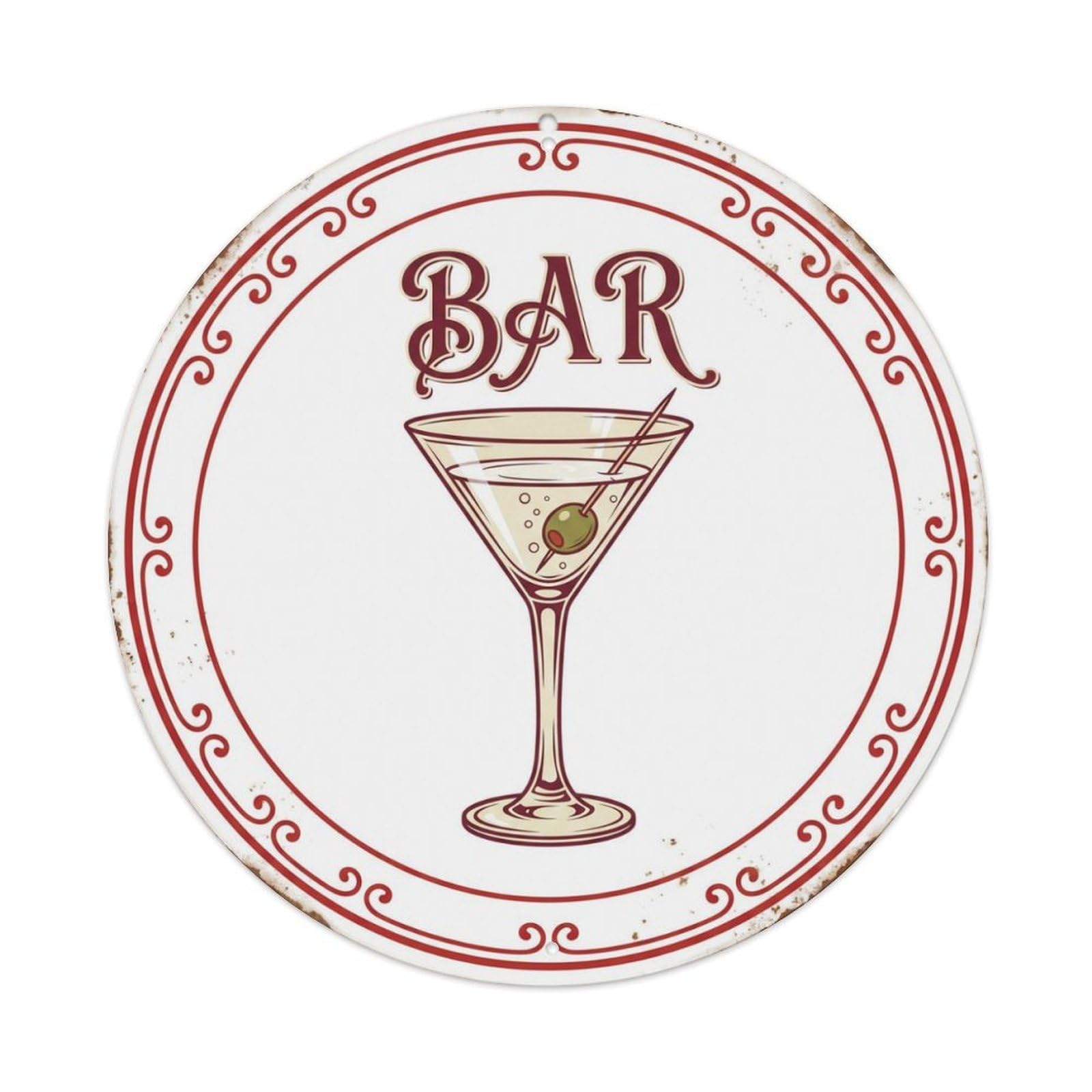 BAR Classic Wall Shield Metal Tin Sign Plaque Wall Decor for Cafe, Club Bar, Office, Home Garden Round Metal Poster 8x8Inch