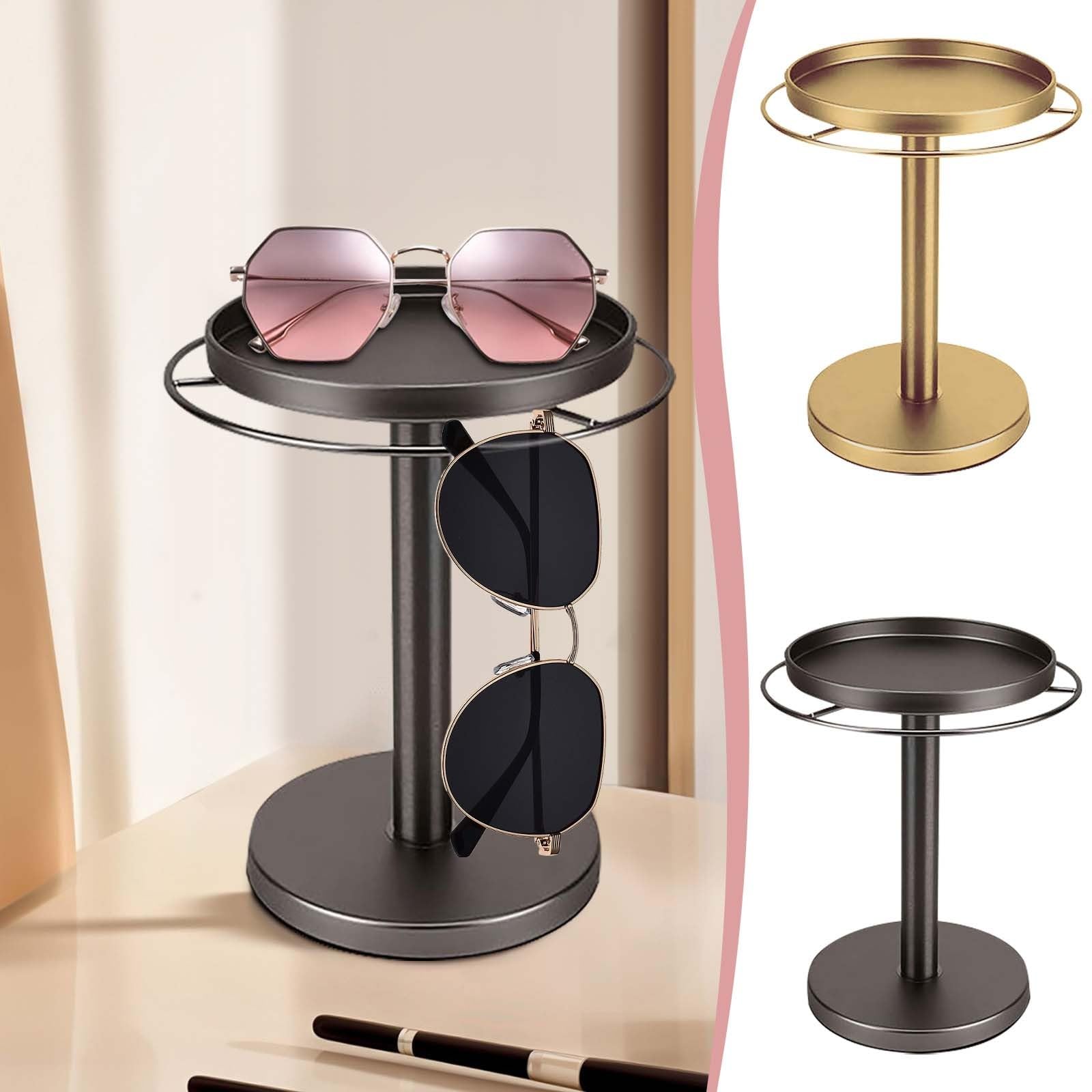 Brillenhalter Aus Edelstahl – 360° Drehbarer Ständer Mit Tablett Für Sonnenbrillen & Schmuck