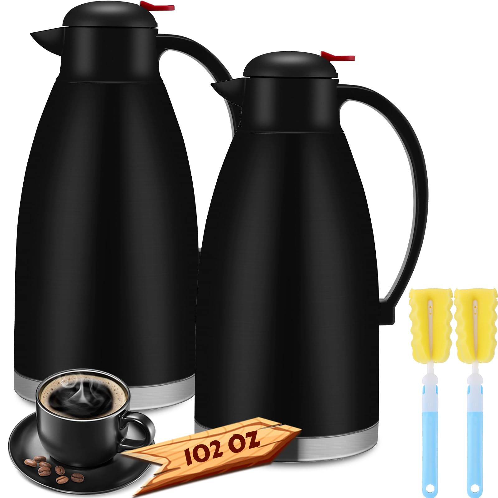 Nuogo 2 Pcs 102 oz Stainless Steel Thermal Coffee Carafe, Black