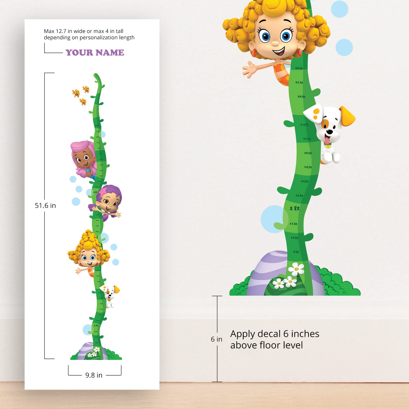 Oliver's Labels Tabla de crecimiento para niños, bonita calcomanía de pared personalizada, regla para tamaño infantil, calcomanía de medición de altura para niños, decoración para niños y niñas