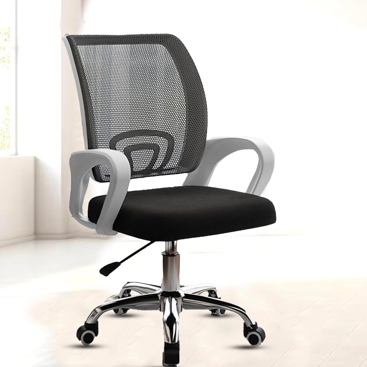 NORMAN JR, Ergonomic Desk Chair Mesh Computer Chair with Lumbar Support Armrest Executive Rolling Swivel Adjustable Mid Back Chair - Dark Black & White Handle