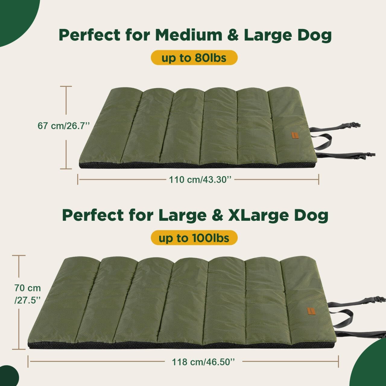 Gimars Upgraded XL Outdoor Dog Bed with Waterproof Film, Easy to Roll Up with Buckle, Large Travel Pet Bed for Large & Extra Large Dog, Portable, Foldable, Washable for Camping,Traveling,Grey