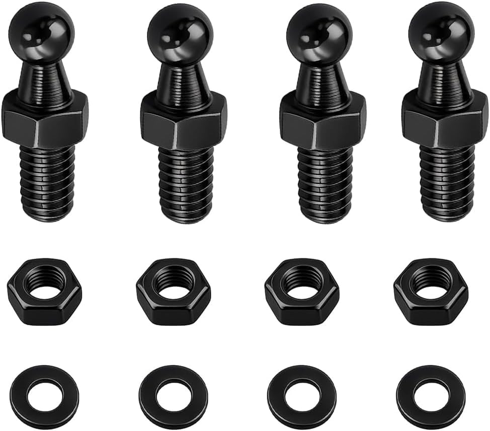 4PCS 10mm Car Ball Stud with Hardware Nuts, M8 Carbon Steel Vehicle Gas Spring Strut Studs, Sturdy Auto Gas Struts Shocks Springs Lift Support End Fitting Screw, Universal Fit (Black)