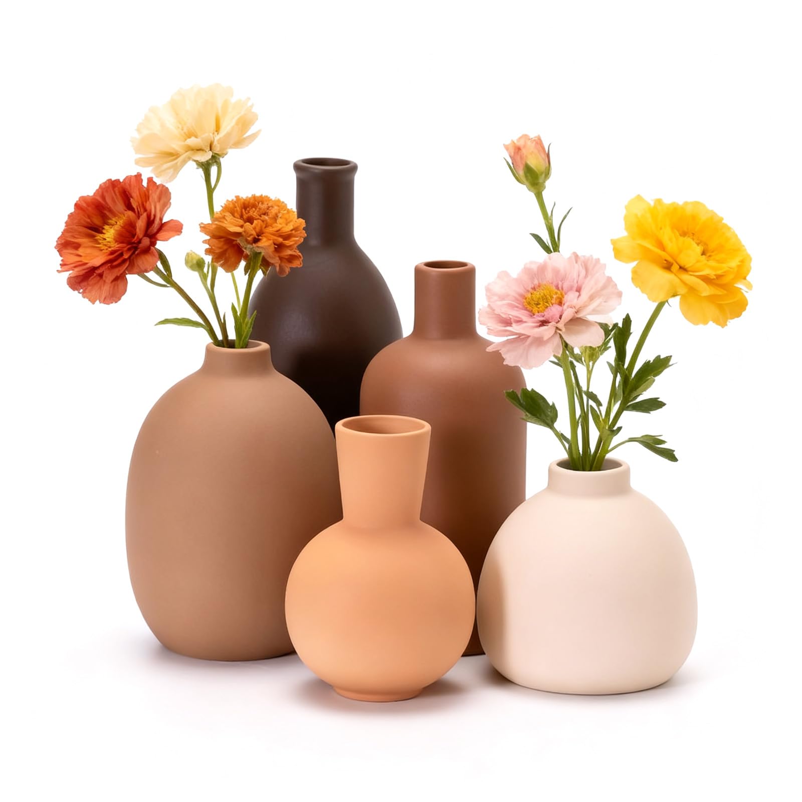 Ceramic Vase Set of 5, Modern Boho Farmhouse Decorative Flower Vases