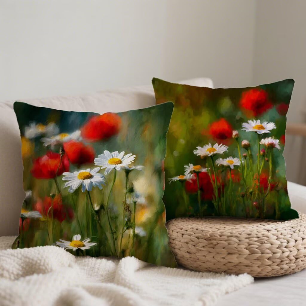Federa Cuscino 80x80 Margherita Cuscini Divano Rosso Cuscini da Esterno Impermeabili Linoi Quadrato Set di 2 Decorativi Cushion Covers per Giardino Soggiorno Sofá Balcone Patio, Regalo per Donne 1B-67
